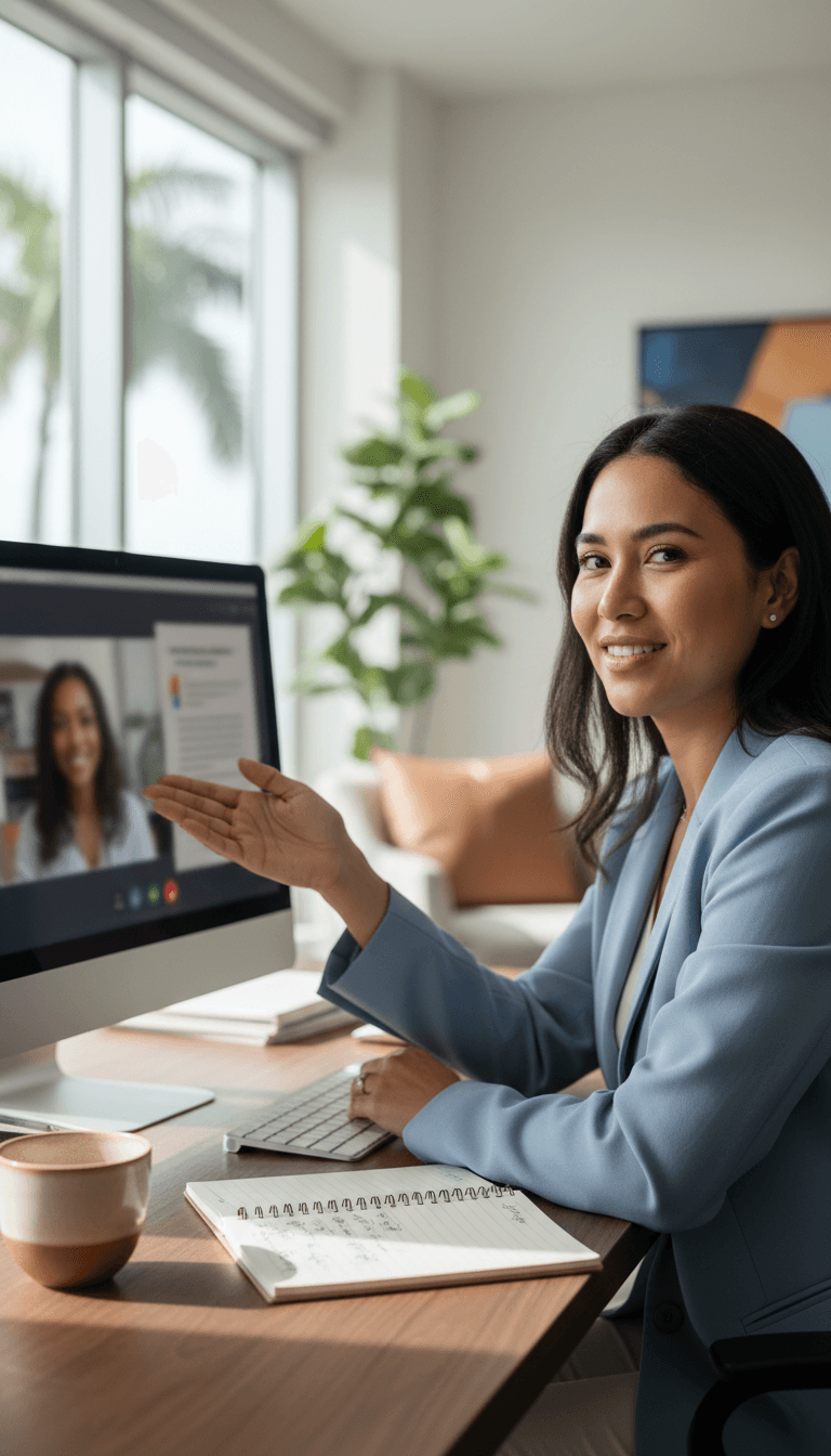 Health insurance advisor providing ongoing support during client video call
